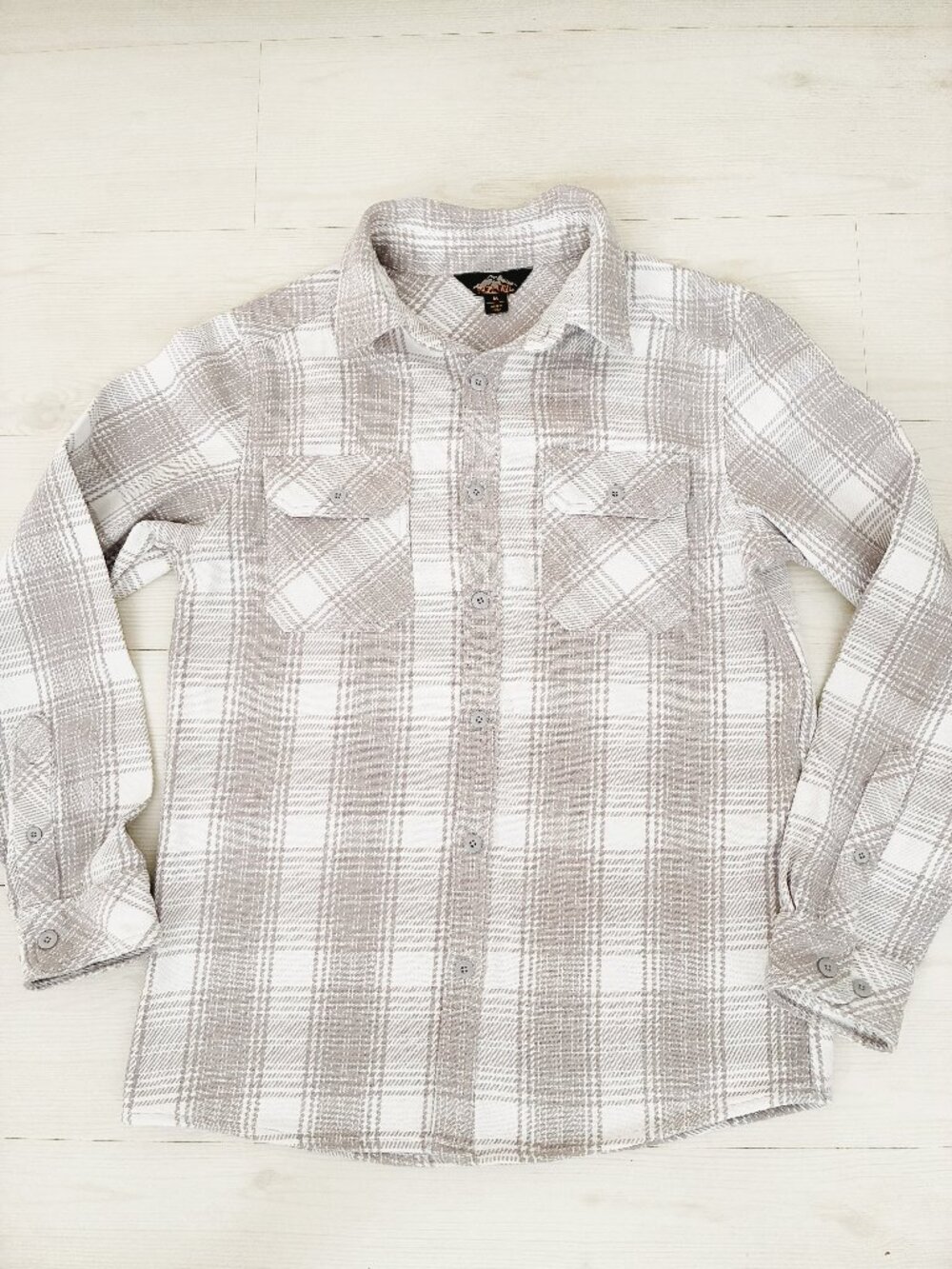 Pacific Trail Men's Brawny Flannel Shirt Size M 100% Cotton White Taupe Plaid